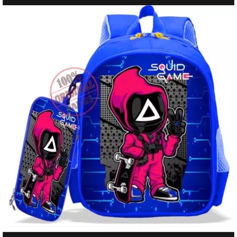 RANSEL SEKOLAH LAKI LAKI COWOK PRIA SQUID GAME BIRU HITAM DAN MERAH