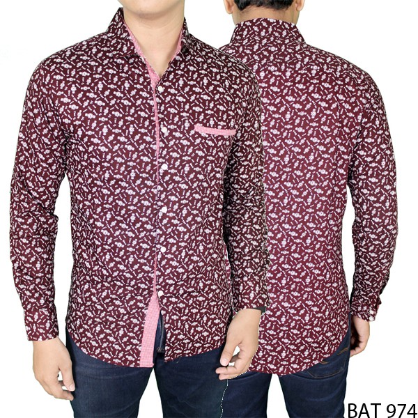 Batik Casual Slim Pria Katun Merah Maroon – BAT 974