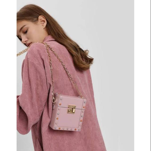 Pink Embellished Leather Boxy Bag | CHARLES & KEITH