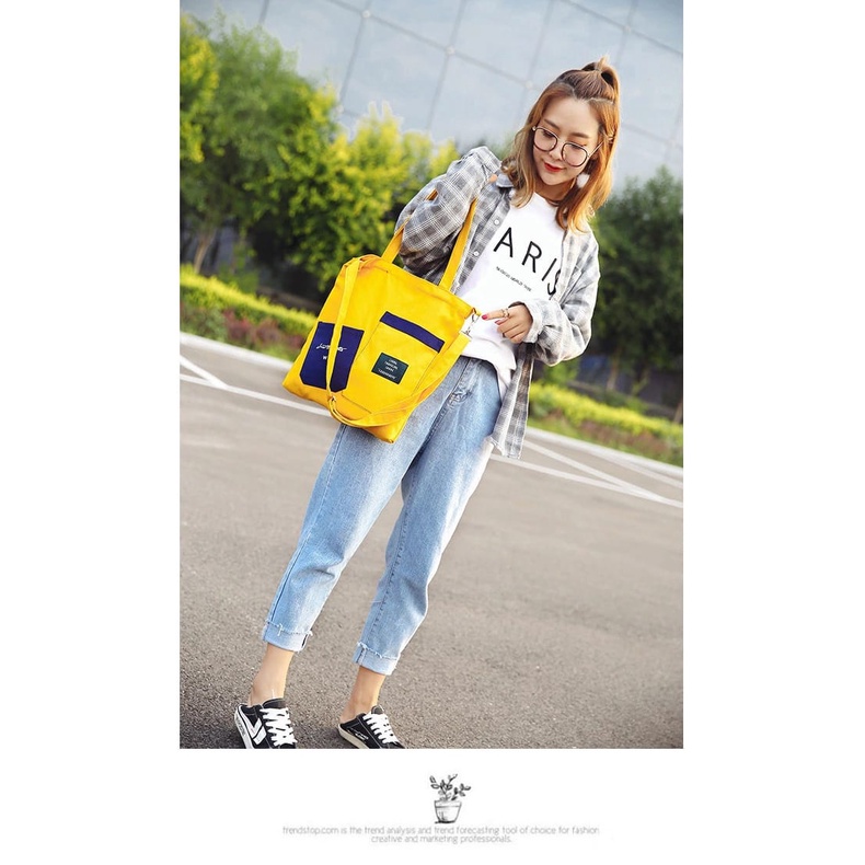 Twenty Bag - Tas Tote Bag Wanita Resleting Terbaru 2022 Aesthetic Kekinian Motif Carakter LIVING POP Korea Style Multifungsi