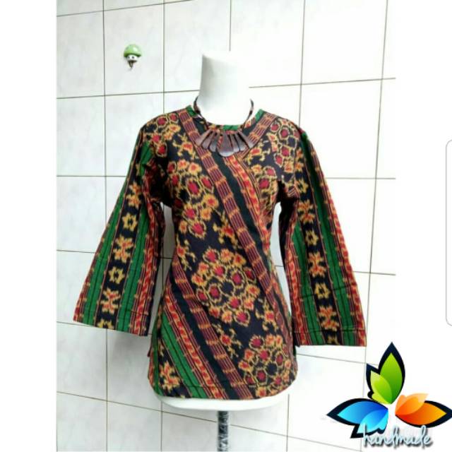 Blouse Tenun blanket warna hijau kode 4B3D