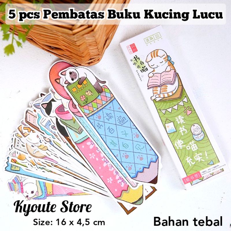 

5 pcs Pembatas Buku Novel Kucing Lucu Bookmark School