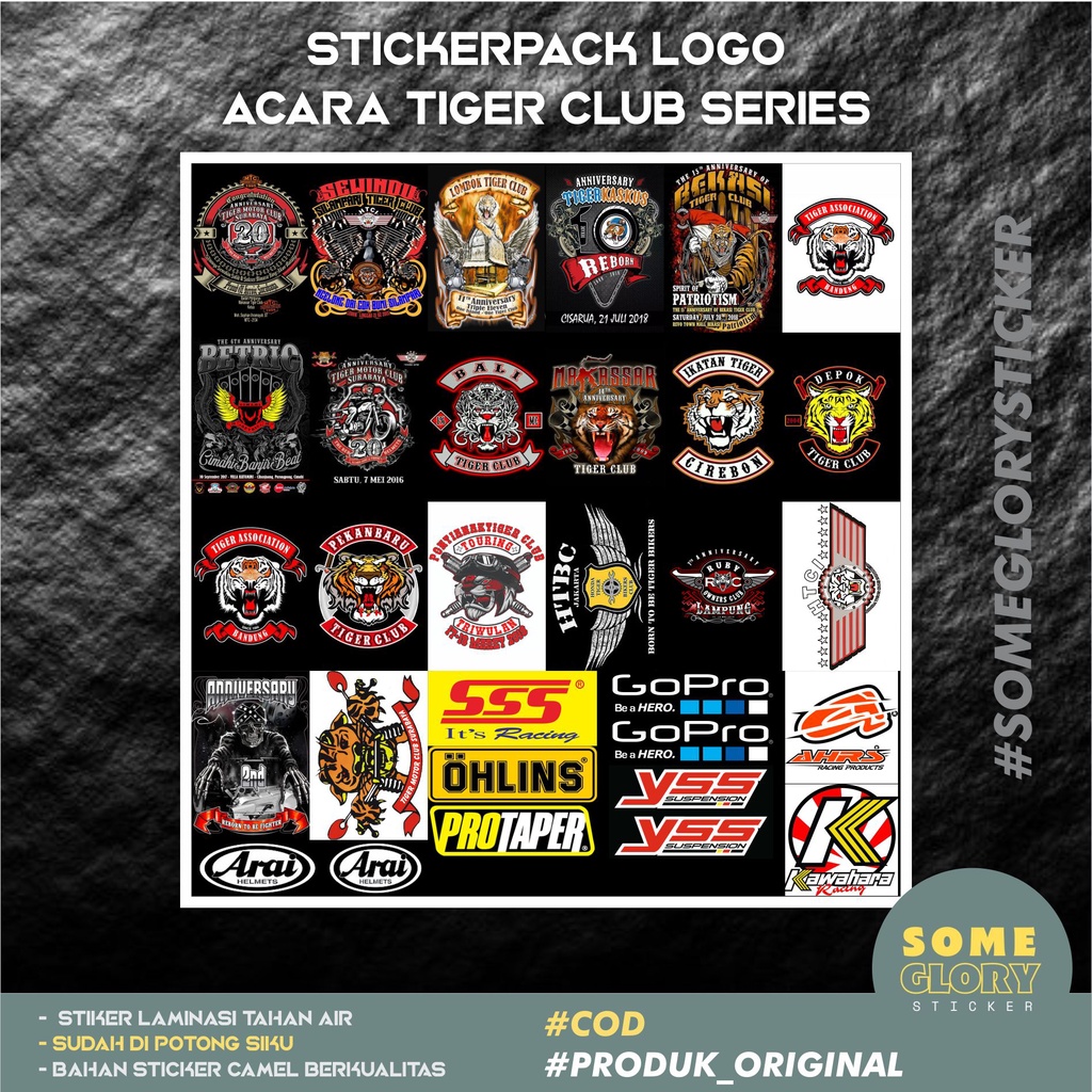 30 PCS / STICKER PACK MOTOR ACARA TIGER / LAPTOP CASE TUMBLER KOPER / STIKER HONDA BEAT C70 HEREX TR