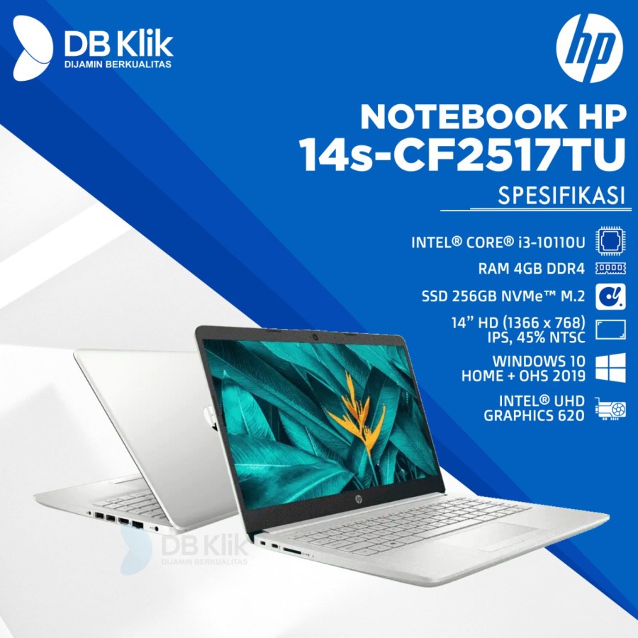 Notebook HP 14s-cf2517TU i3-10110U 4GB SSD 256GB NoDVD WIN10+OHS 14"