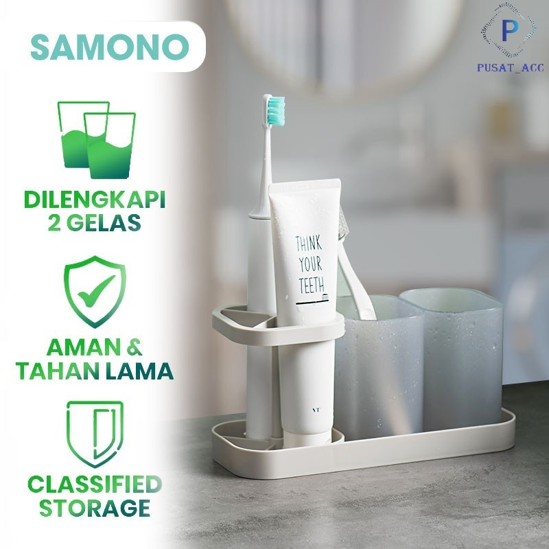 SS001 - SAMONO Set Tempat Gelas Sikat Gigi Plastik Serbaguna