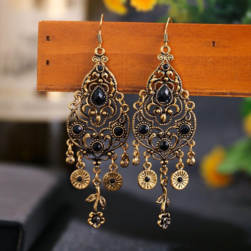 Lily Earrings Ladies Perhiasan India Bunga Panjang Menjuntai Anting Vintage Alloy