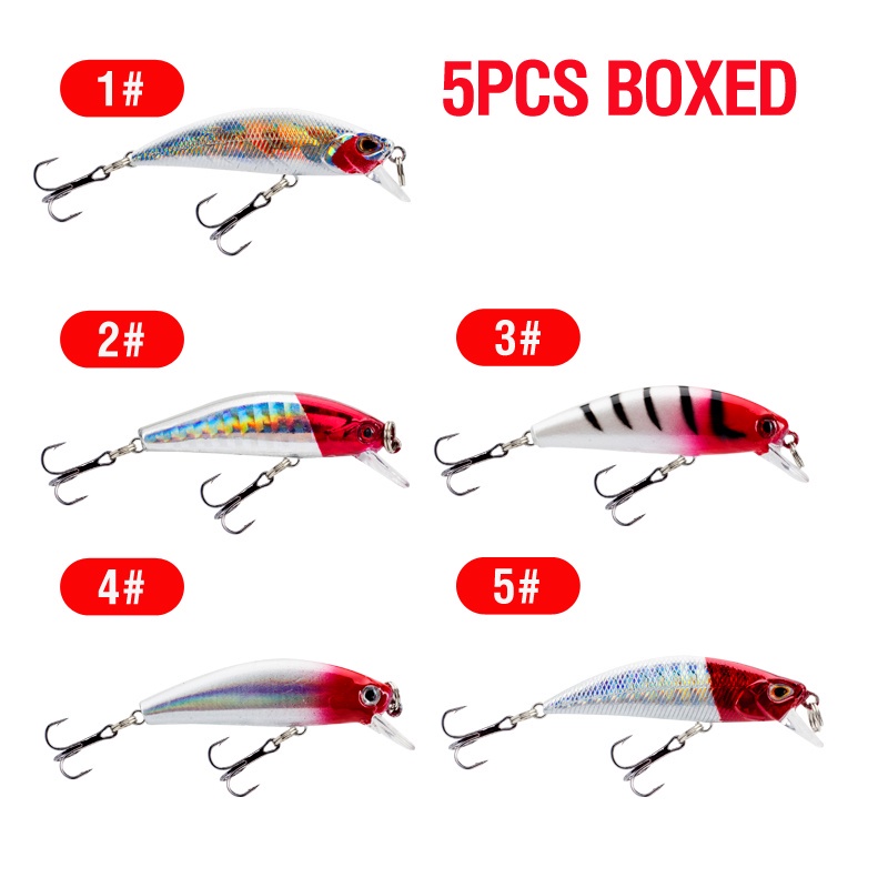 5pcs / Kotak Umpan Pancing Ikan Minnow 5g / 6.5g Bahan Plastik Keras 5 Warna