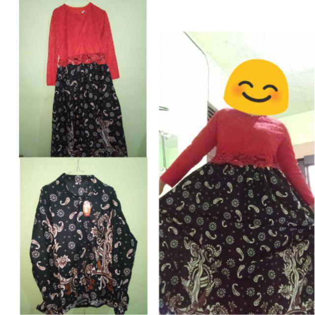 Batik Couple Gamis Brokat Lengan Panjang Coupel Antasena