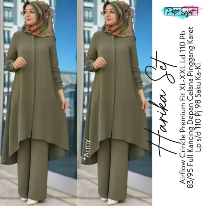 baju setelan celana wanita tunik panjang HARIKA SET