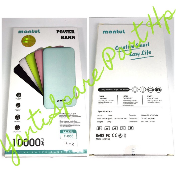 Power Bank mantul P888 Real Capacity 10000mAh Original New