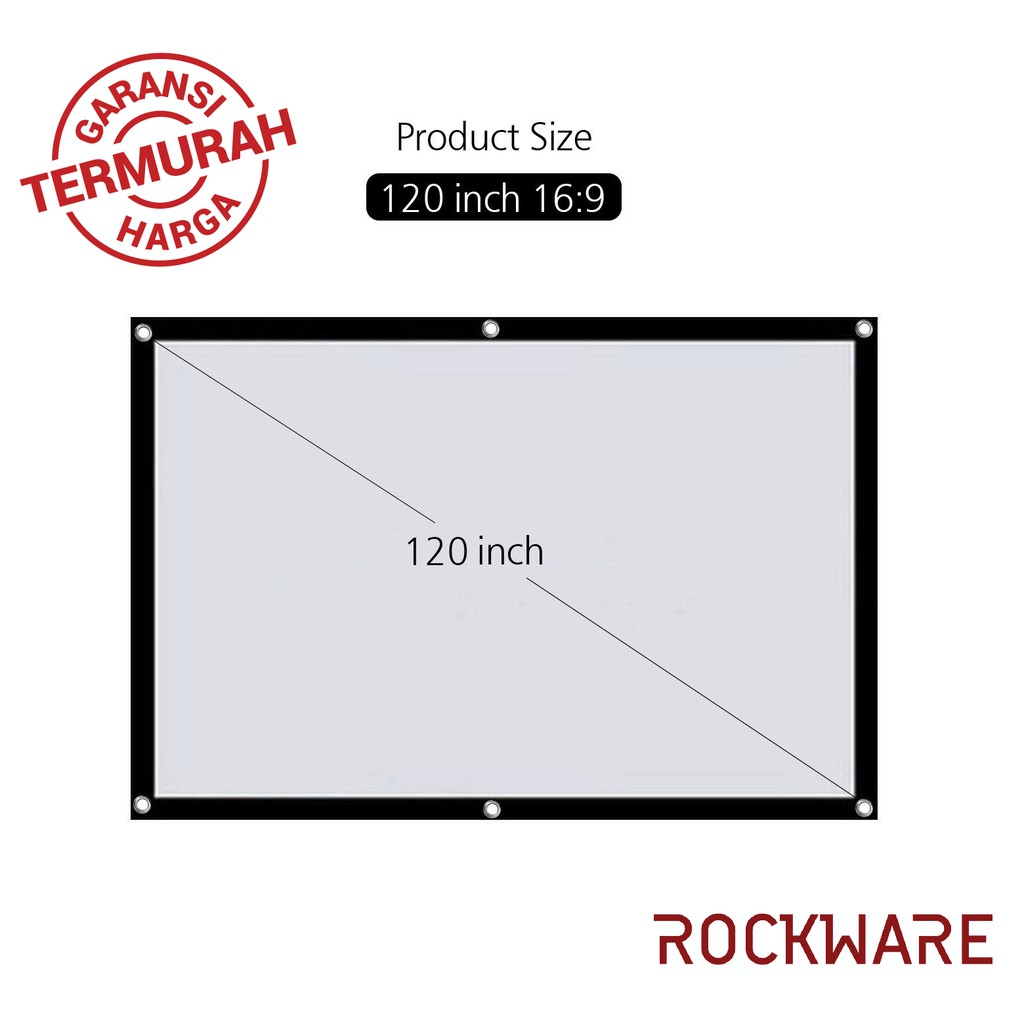 ROCKWARE 120 Inch Polyester Fabric Portable Foldable Projector Screen