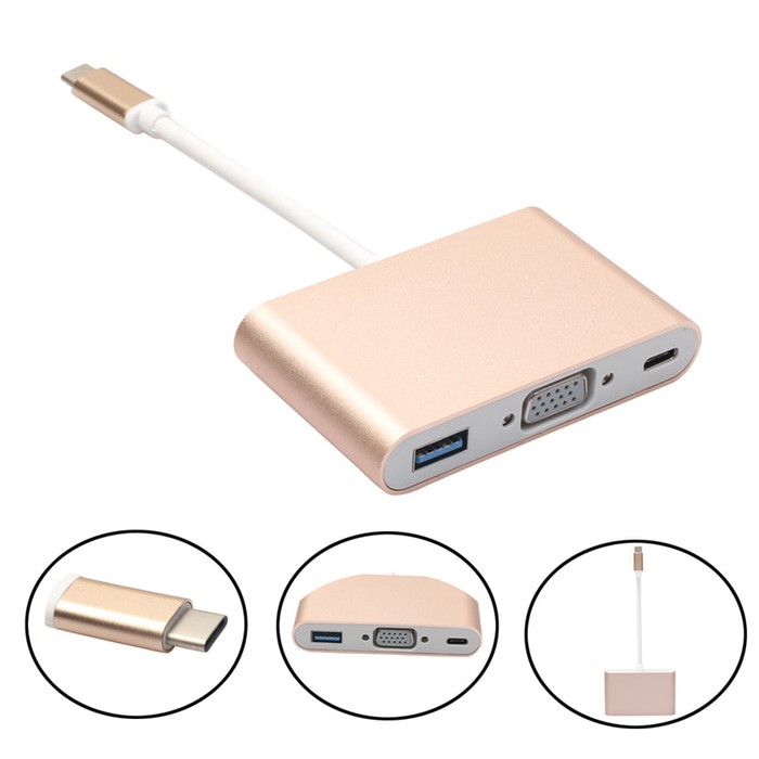 USB Type-C to VGA + Type-C+ USB 3.0 PD Charger Port