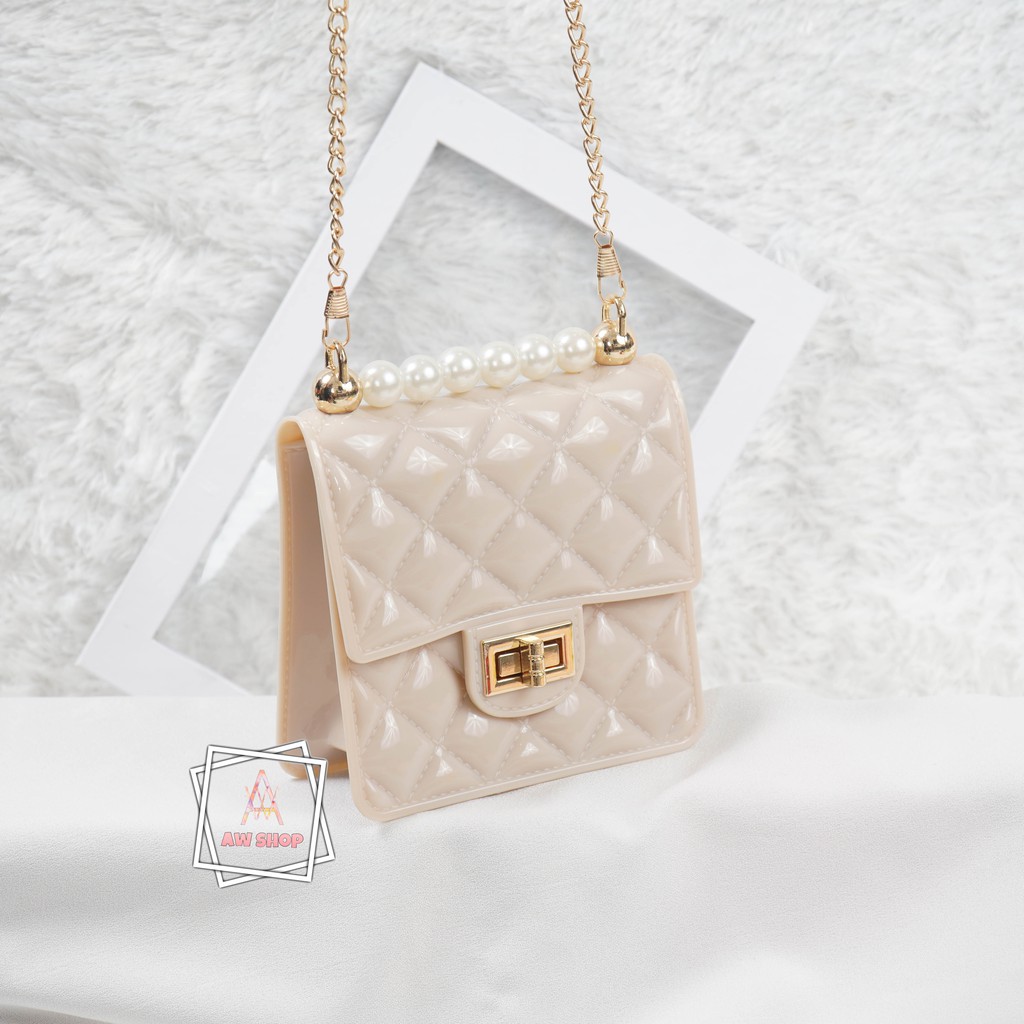 Tas Jelly Glossy Mini Persegi Pearl | Tas Jelly Mutiara Pearl | Tas Jelly Mini Rubber