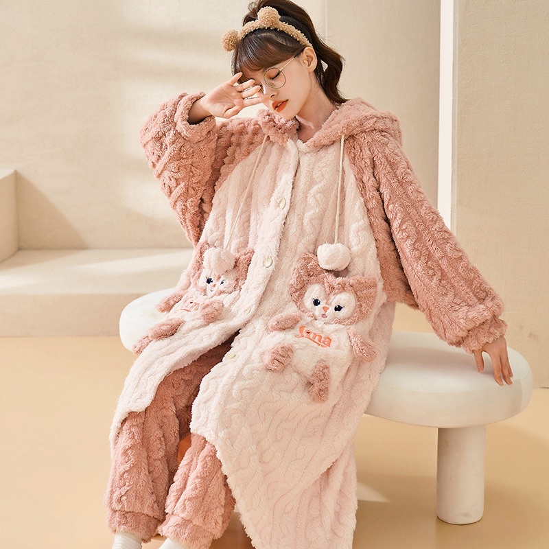 Piyama winter wanita baju tidur musim dingin cewek pajamas hangat tebal 1 set atasan dan bawahan onesie shellie may shellymay shelliemay