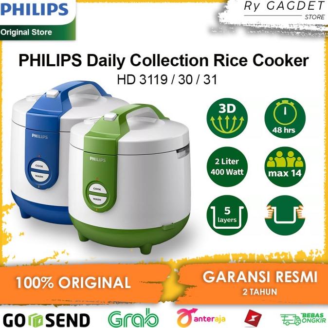 Philips Rice Cooker Hd3119/30 Original Penanak Nasi 2 Liter Hd3119 2L