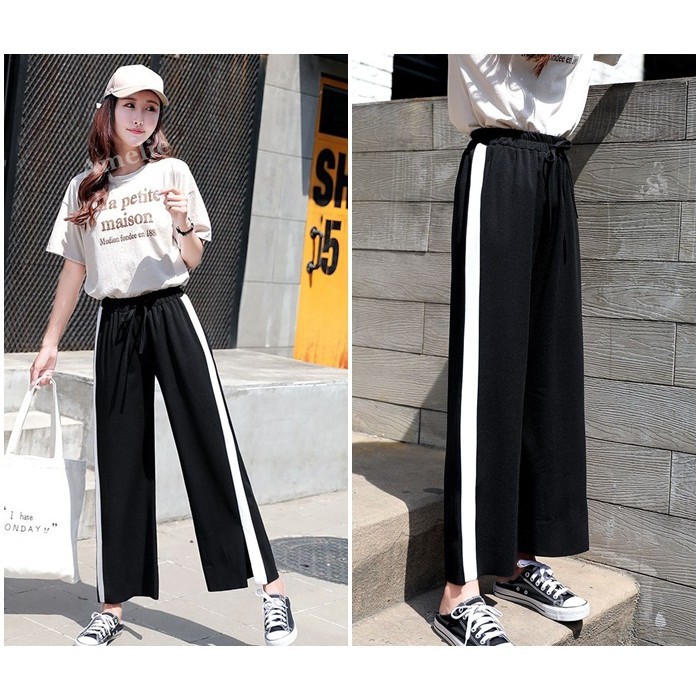 [baju wanita korea]  Celana Panjang List Kulot Training Sporty Wanita Korea Import