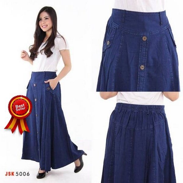 TERLARIS  Rok Wanita Panjang Jeans Muslim Muslimah Denim Premium Murah Kekinian Jins Variant All
