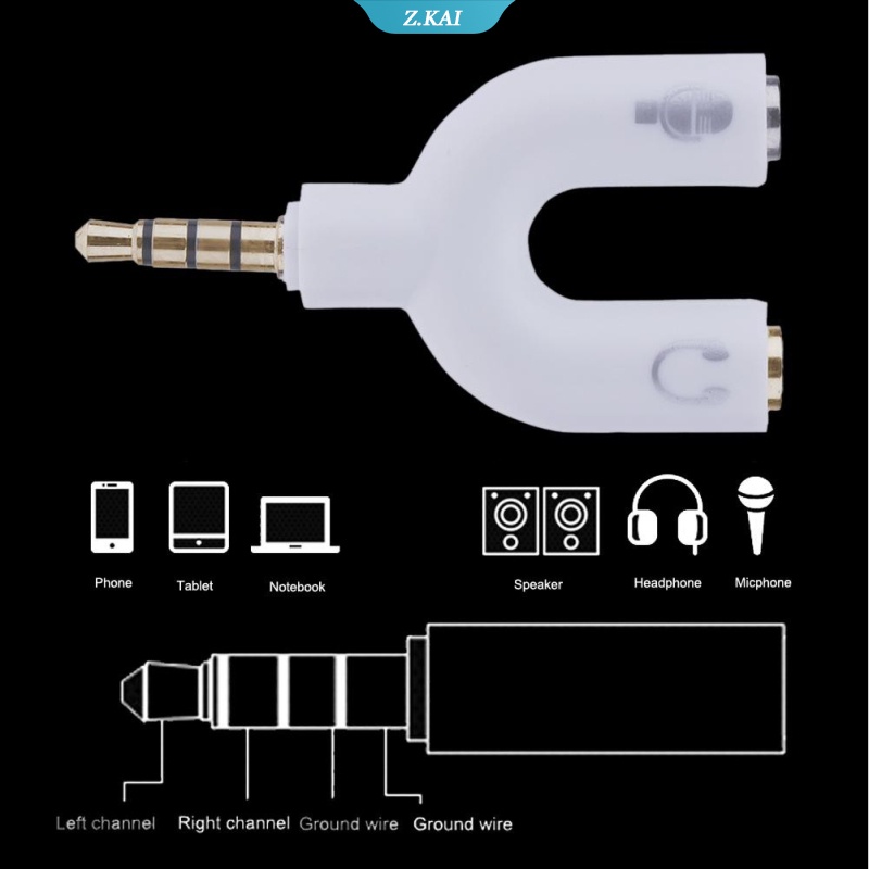 Adapter Konverter Splitter Jack Audio 3.5mm Stereo Tipe U 2 Arah Untuk Microphone