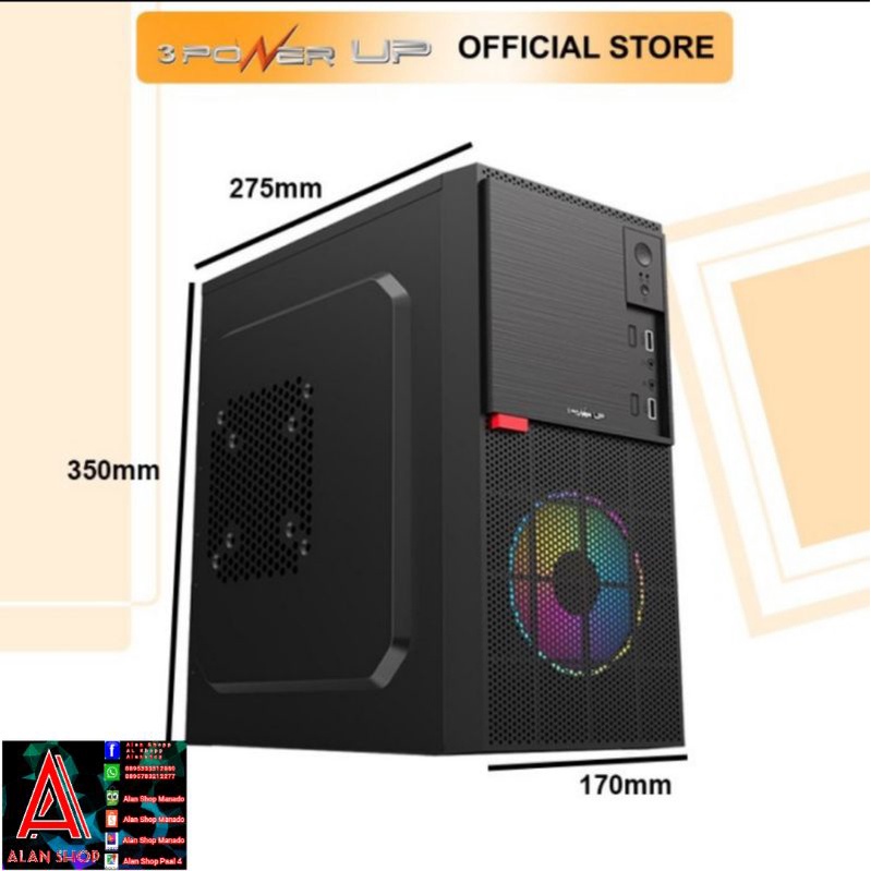 CASE PC POWERUP AEROMAX 560 PSU 500W 1 FAN RGB