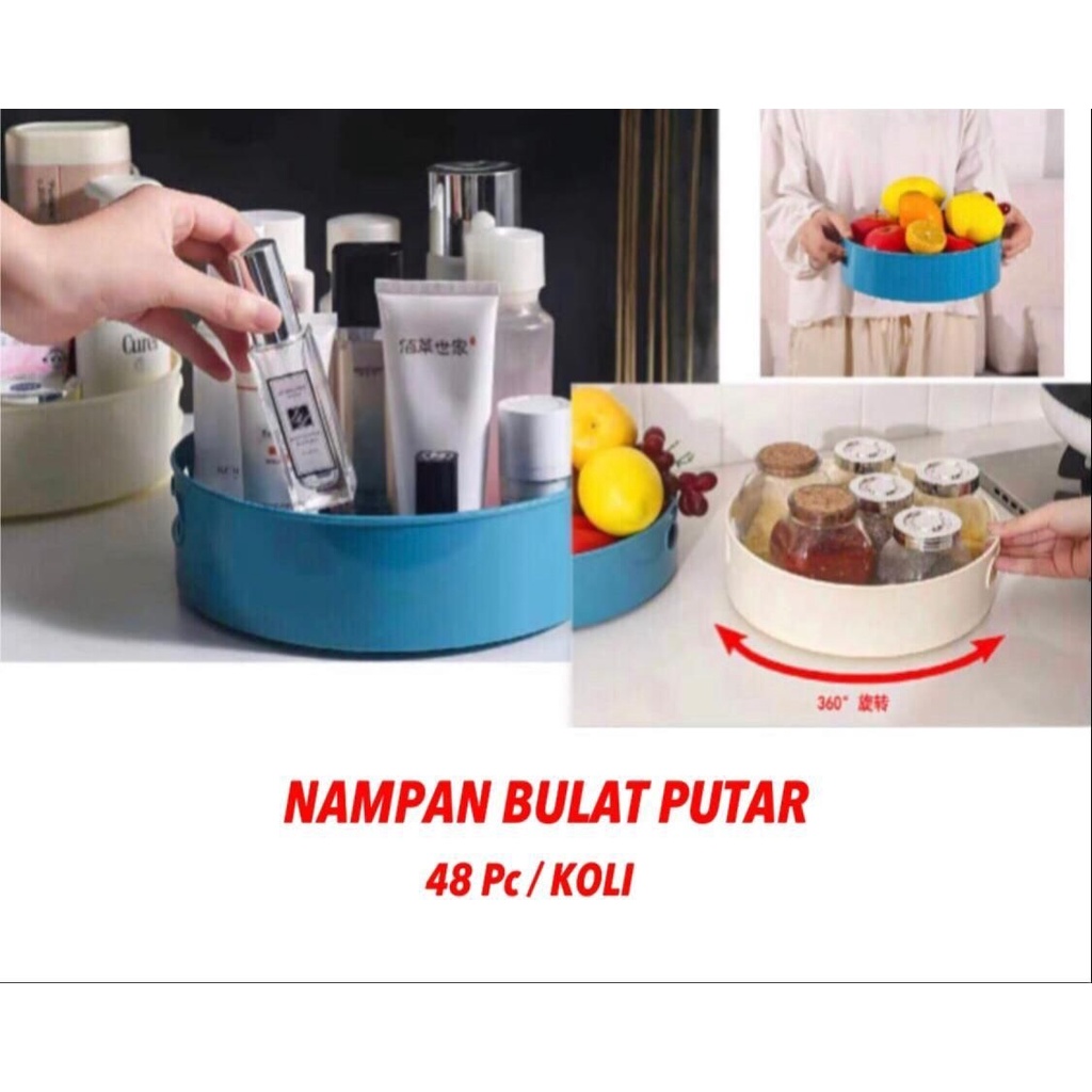 Nampan Bulat Putar / Rak Putar Serbaguna / Rak Kosmetik Bulat Putar / Rak Bumbu Dapur / Rak Botol Bumbu / Rak Buah Buahan Organizer Tempat Penyimpanan Praktis Tray Buah Bumbu Kosmetik