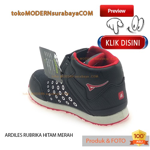 ARDILES RUBRIKA HITAM MERAH Sepatu Sekolah Anak Boots Tinggi