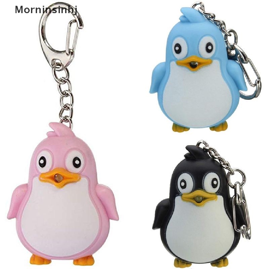 Mornin Cute Pinguin Keyring LED Torch Dengan Lampu Suara Keyfob Fun Animal Keyholder id