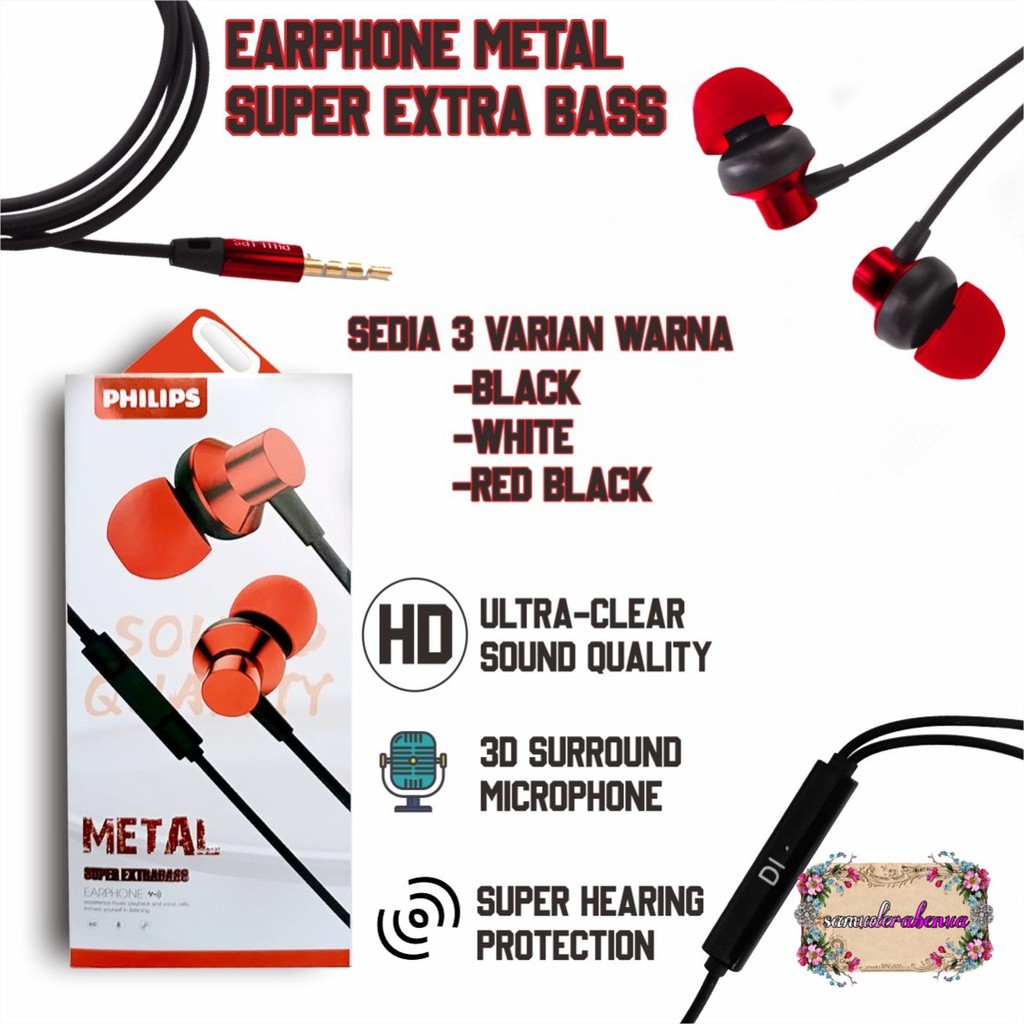 BM030 HEADSET HANDSFREE Hf earphone PHILIP METAL super EXTRA BASS SB1154