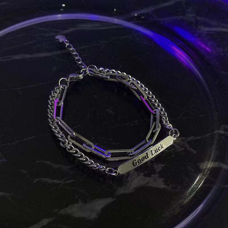 Gelang Model Lapis Ganda Bahan titanium steel Gaya Korea