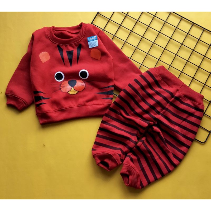 setelan sweater mantel bayi murah 0-12 bulan motif tiger