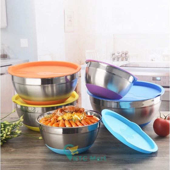 Mixing Bowl 24 cm Warna Anti Slip/ Mangkok Baskom Adonan Stainless