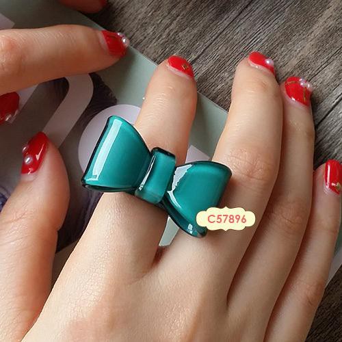 LRC Cincin Fashion Big Bowknot Decorated Simple Design Resin Korean Rings