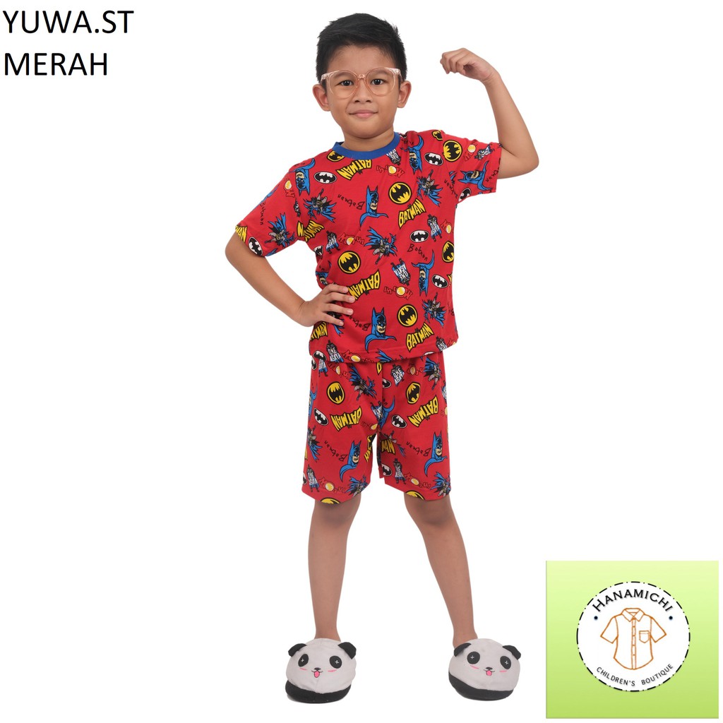 Hanamichi YUWA.ST Setelan Anak Full Print Superhero Lengan Pendek