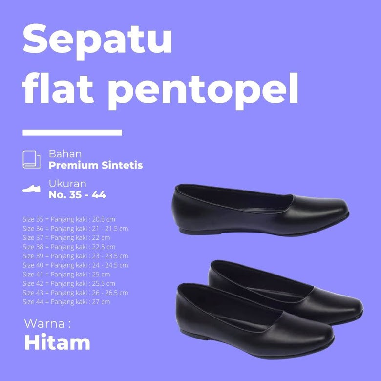 ERAMSIS ~ SEPATU FLAT PANTOFEL WANITA PEREMPUAN KERJA KANTORAN HITAM POLOS UKURAN BESAR SIZE JUMBO