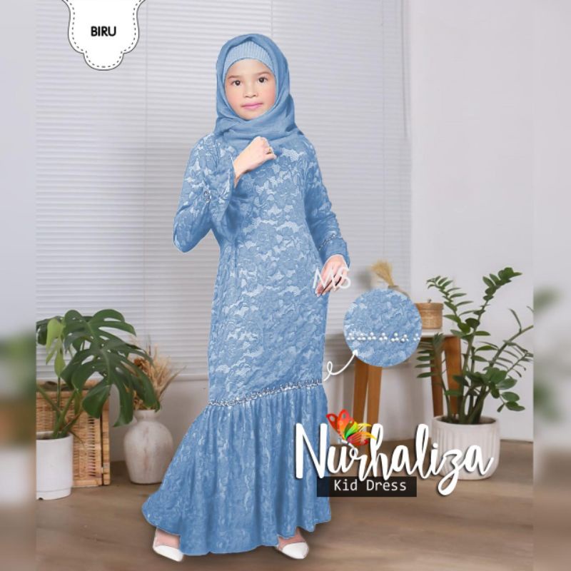 DRESS NURHALIZA KID ANAK MUTIARA, BRUKAT, FURING, GAMIS HIJAB MUSLIM, DRESS MAXY