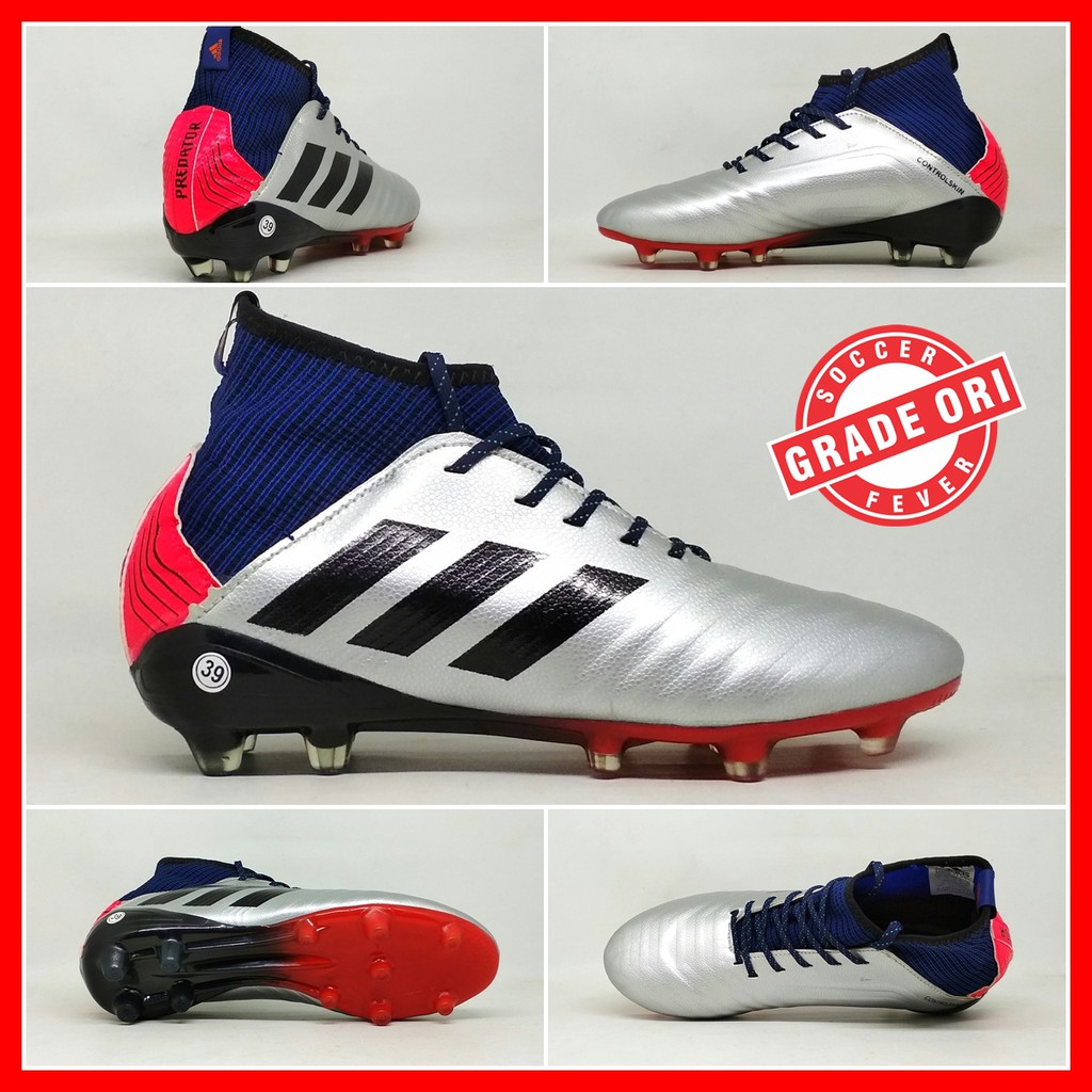 Sepatu Sepak Bola Dewasa Adidas Predator Silver Merah List Hitam Boot GO