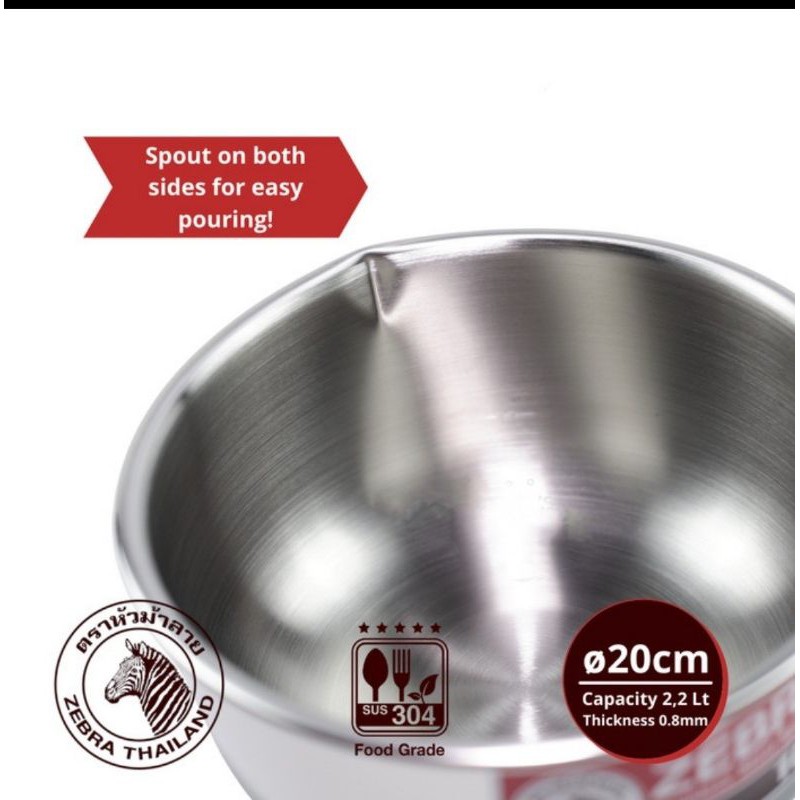 Sauce Pan ZEBRA 20 Cm 166306 Stainless Steel - Panci Stainless - Saucepan