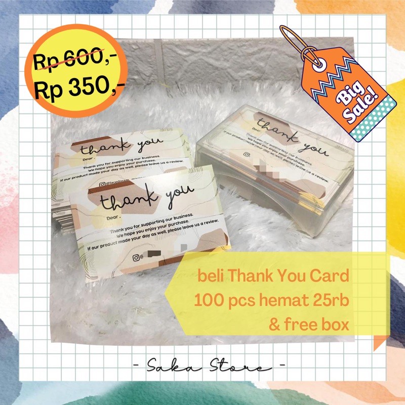 100pcs thank you card murah custom thank you card