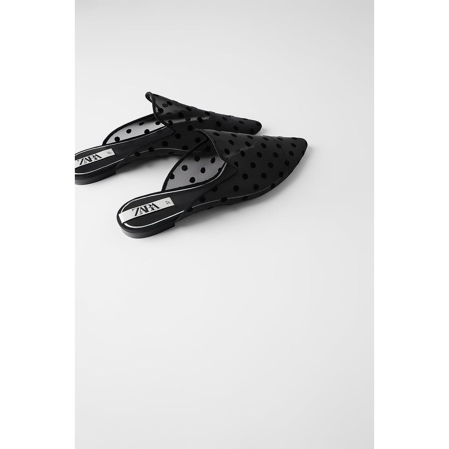 Zara Polka Dot Mesh Mules Flat Shoes Flatshoes Sepatu Zr Zra 00358