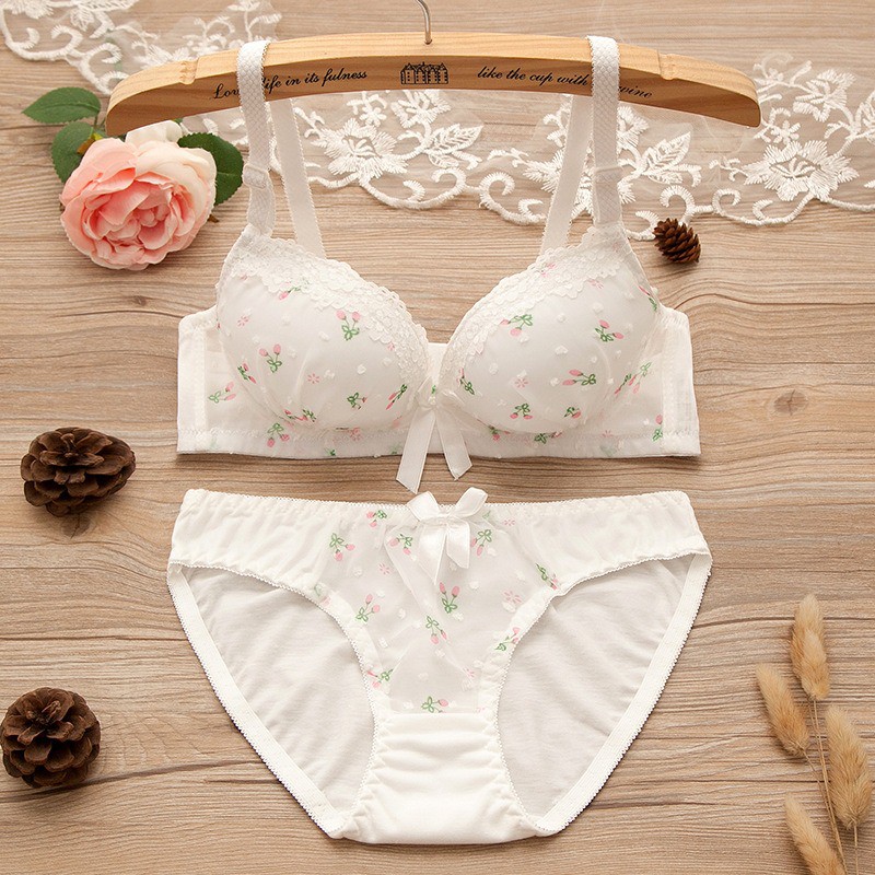 TERMURAH Set Bra / BH pakaian dalam cewek wanita bahan import korea seksi KR016 premium motif cherry