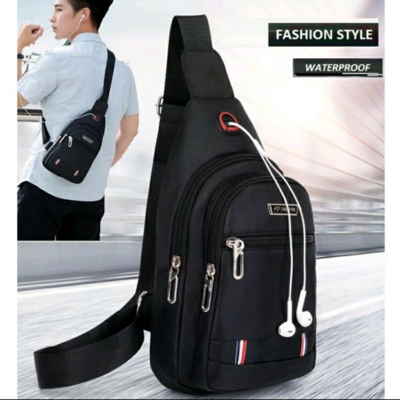 Tas Selempang Pria Waterproof Tahan Air Kanvas Slempang Sling Bag Waterproof Import Bisa Headset sporty Murah