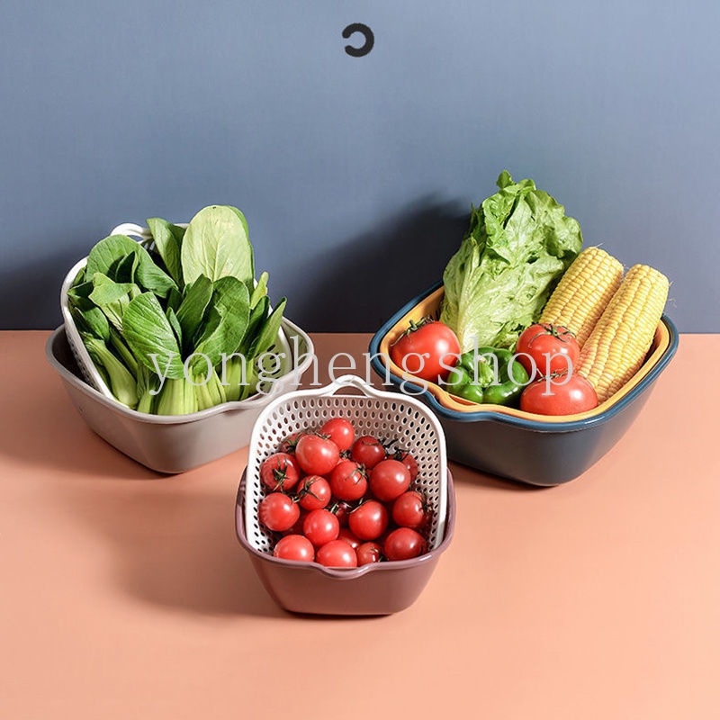 6pcs / set Keranjang Saringan Air Penyimpanan Makanan Buah Sayuran Untuk Dapur