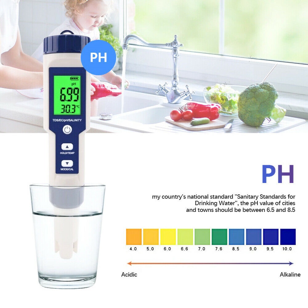 5 In 1 Tds / Ec / Ph / Salinity / Temperatur Meter Digital Untuk Mengukur Kualitas Air