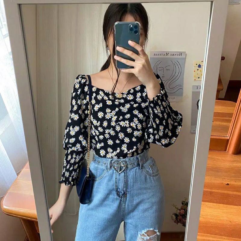 Yuan Daisy Puffy Top Daisy Top Daisy blouse crop top puffy top puffy blouse vintage Sabrina top