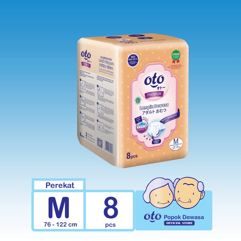 OTO Popok Dewasa PREMIUM ( Daya Serap Lebih Banyak ) Lem Perekat Adult Diapers M isi 8 pcs