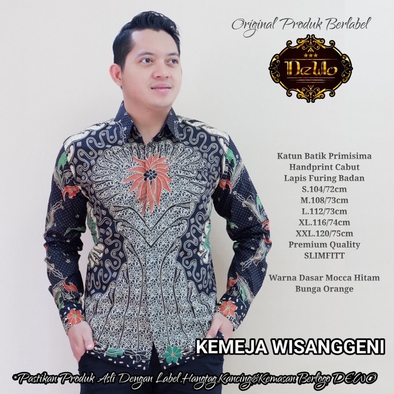 WISANGGENI MOCCA HITAM PANJANG PENDEK KEMEJA BATIK SOLO PRIA ASLI PREMIUM MEWAH FULL FURING KATUN HA