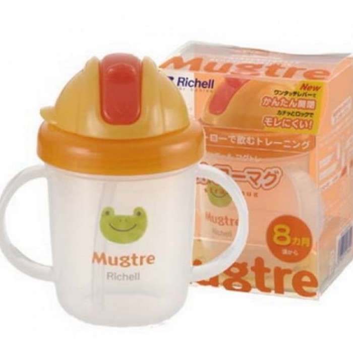 Richell Mugtre Straw Mug Orange Gelas Cup Botol Minum Bayi Anak