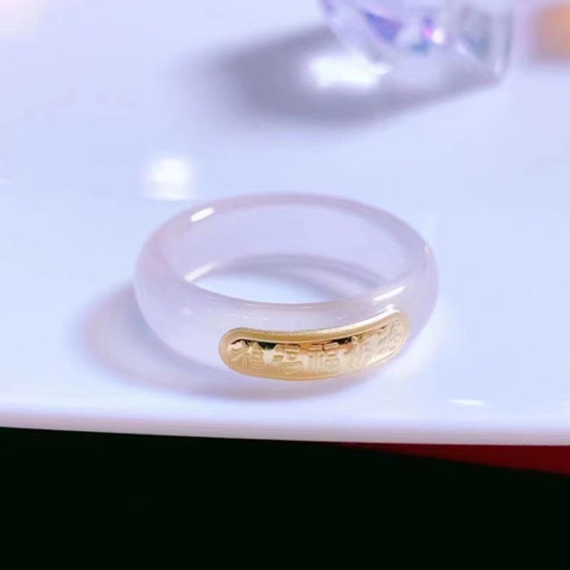 Cincin Pasangan Bahan Batu Giok Hetian Alami Warna Emas Untuk Wanita