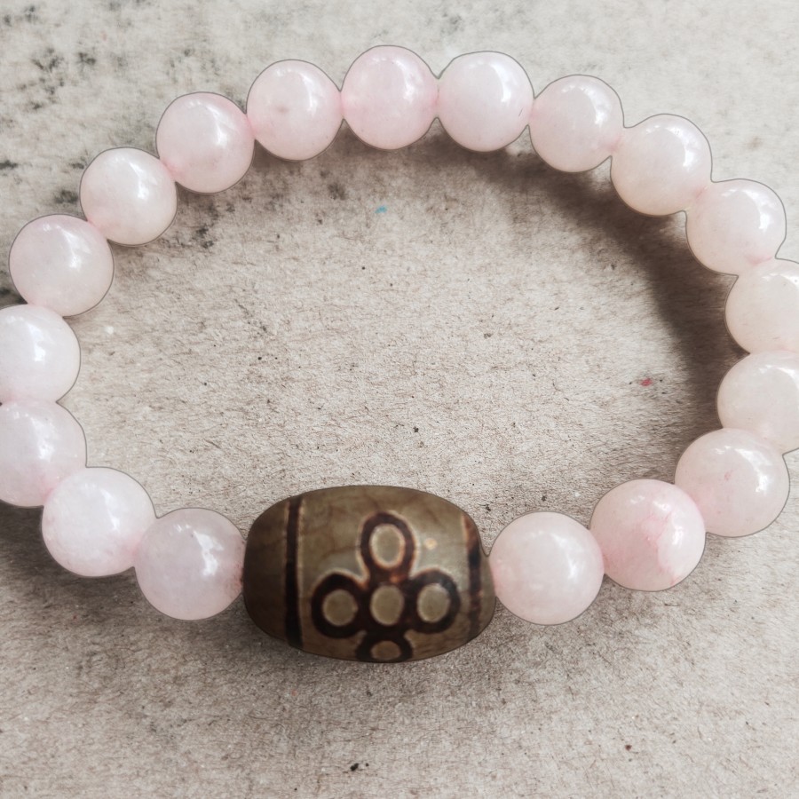 Rose Quartz Gelang Natural Dzi Flower