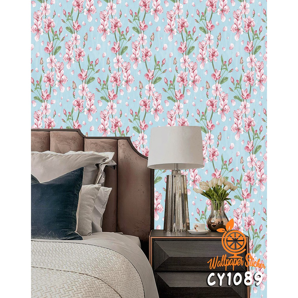 Wallpaper dinding 3d kamar tidur / Wallpaper dinding kamar tidur anak wallstiker Motif Tangkai Bunga Ukuran 45cm x 9m