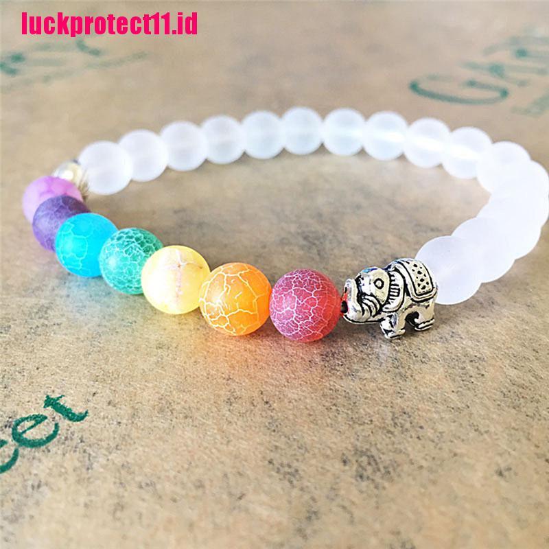 【LUCK】Fashion 7 Chakra Elephant Charm Beaded Bracelet Mala Beads Yoga Energy Bracelet Jewelry